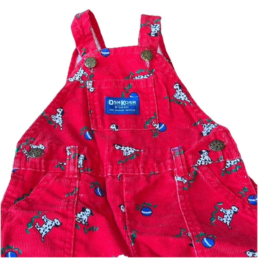 Vintage OshKosh B'gosh Red Corduroy Vestbak Overall Dalmatian One-Piece 18M